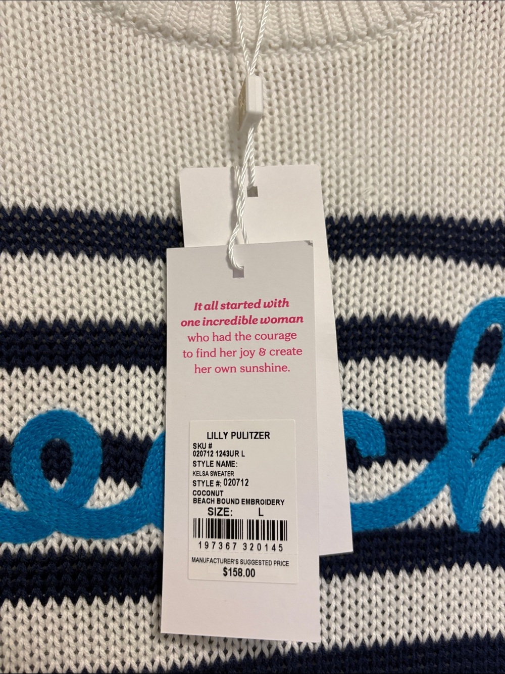 Lilly Pulitzer White and Navy Striped "Beach Bound" Crewneck Sweater - Picture 2 of 4